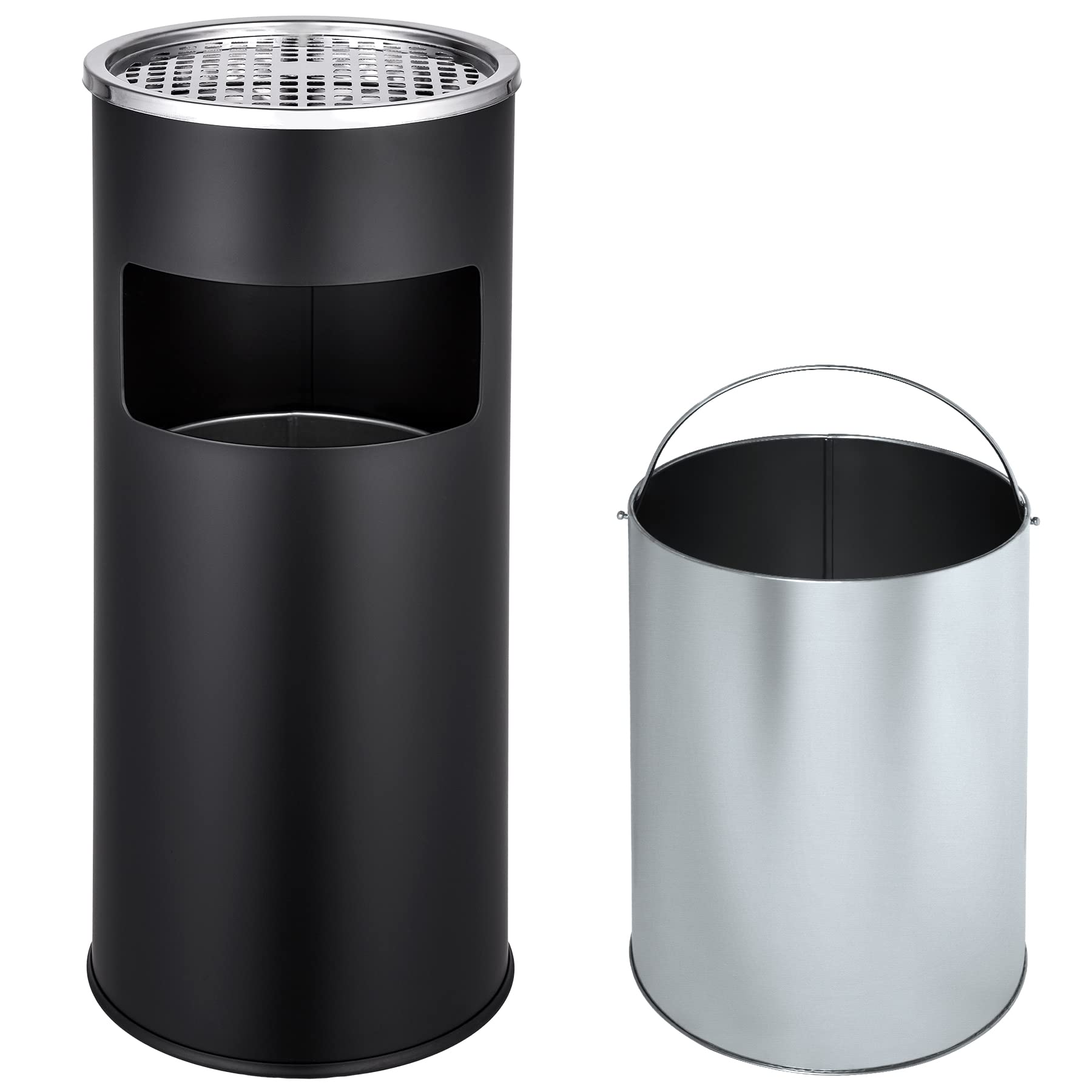 tectake Posacenere da esterno a Colonna 25x61cm, Acciaio, Nero, con Pattumiera Integrata
