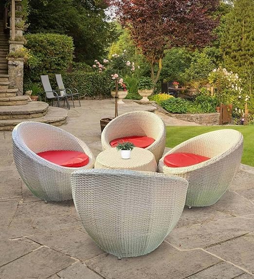Image of Apple Chair & Table Set for Indoor||Outdoor || Garden || Balcony ||Living Room Tea ||Coffee Furniture Set Home Dcor (Standard, red & White (4 Chair 1 Table)