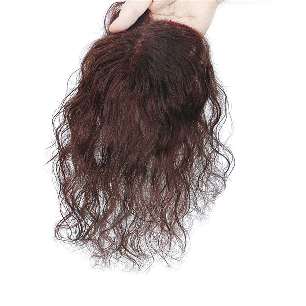 Remeehi 5x8cm Womens Curly Human Hair Toppers Toupee Mono Hairpieces for Thinning Hair with Clip (15cm Dark Brown),Dark Brown