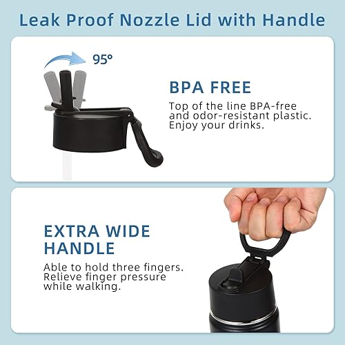 Miniatura 4 de Volhoply Paquete de 4 botellas de agua aisladas de 18 onzas, botellas de agua de acero inoxidable para niños con tapa con pajilla, botella térmica