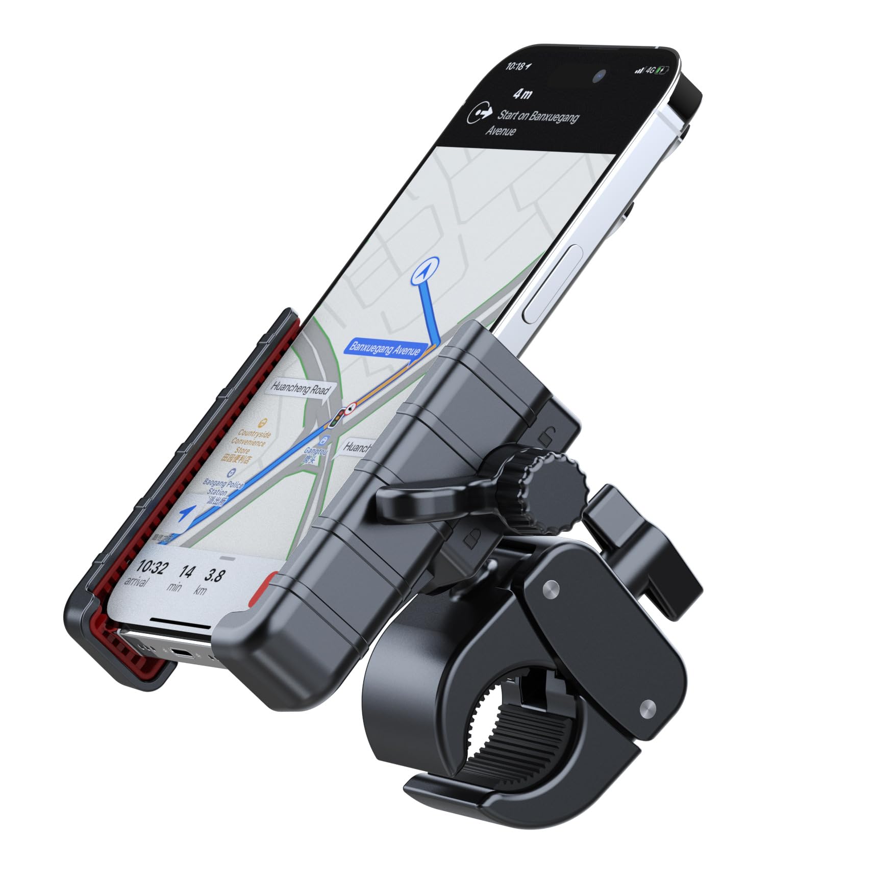 Supporto universale per telefono per moto e e-bike, rotazione a 360°, antiurto, con impugnatura antiscivolo, larghezza regolabile, si adatta alla maggior parte degli smartphone fino a 9 cm di