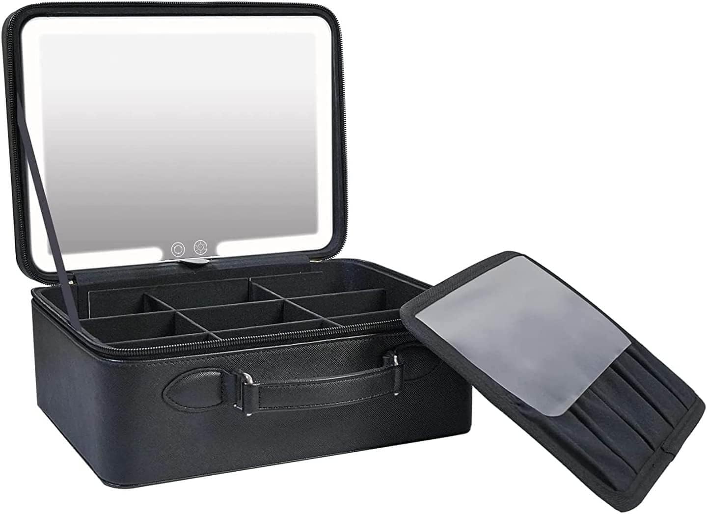 Travel makeup bag with Mirror and 3 LED Light settings, Cosmetic Organizer with Adjustable Dividers, Makeup case, Makeup bag with light up mirror, Makeup organizer bag, Travel makeup bag