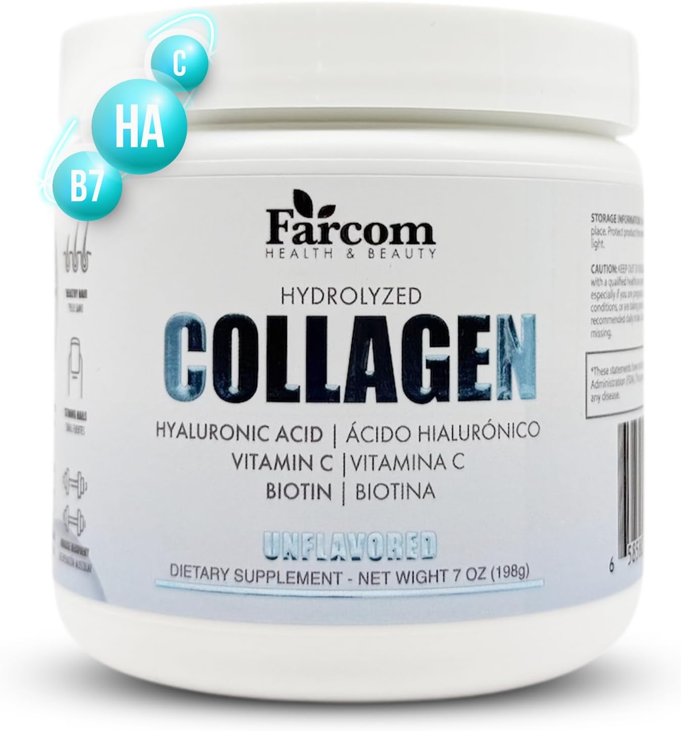 HYALURONIC Acid Collagen Powder, Collagen Supplements for Hair, Joints and Skin. Multi Collagen Peptides with a Vitamin C and Fruit Flavor. 7 OZ / 198 G