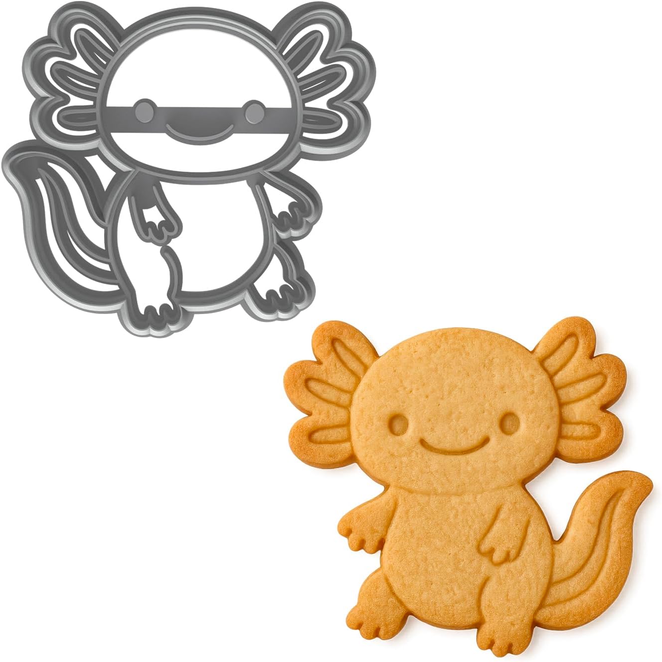 Mighty Gadget Kawaii Axolotl Cookie Cutter & Stamp – 4×3.58″ Delightful Shape for Fun baking (Random Color)