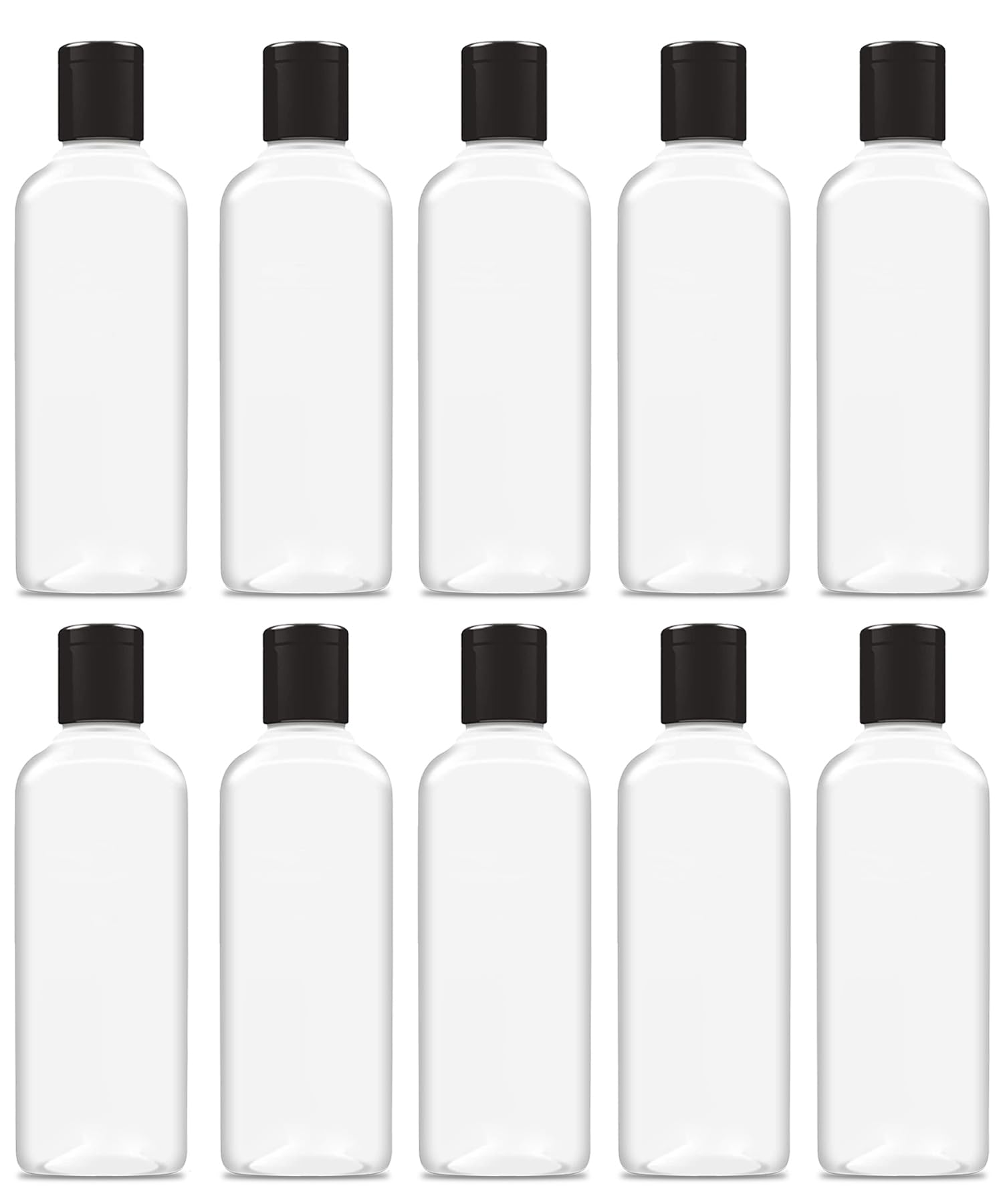 JOYUS 200ml Squeeze Bottle with Flip Top Cap, Empty BPA-Free Refillable Container For Shampoo, Lotions, Liquid Body Soap, Creams, Liquid Cosmetic Travel Size Transparent Bottle, Black Cap, Set of 10-picture-0