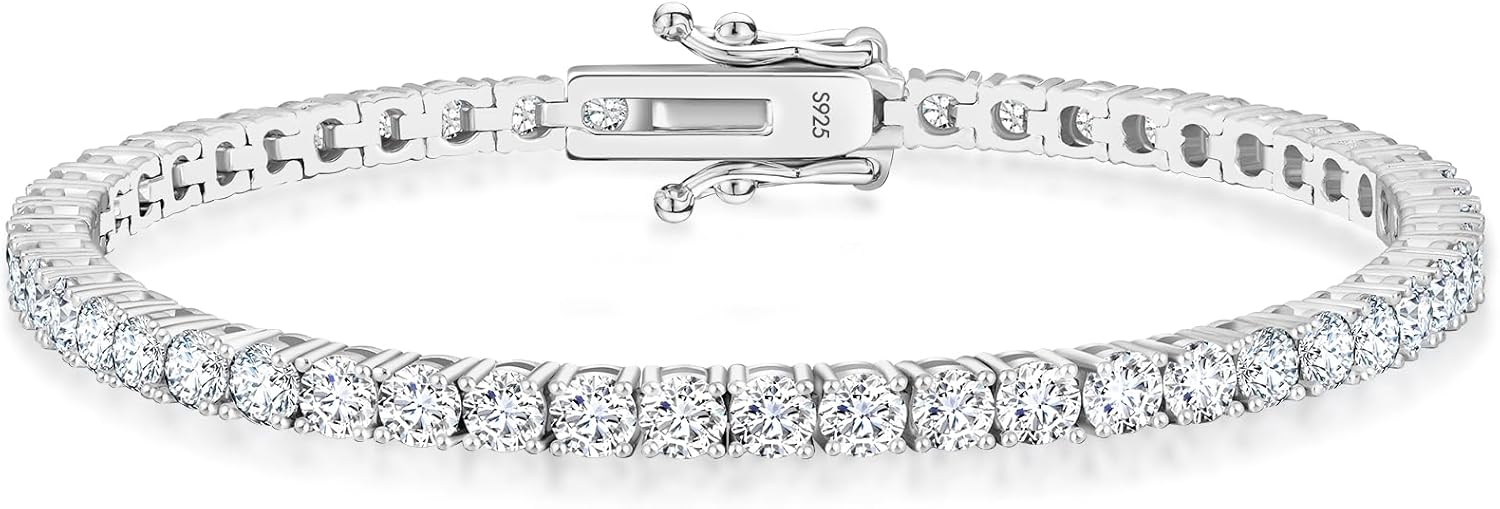 KRKC&CO Lab-Grown Moissanite Tennis Bracelet Women, Luxury Anniversary Wedding Bridal Gift for Wife, 2.2-13.8 ct.tw, D Color VVS1, 925 Sterling Silver 14K Golden Plated, Hypoallergenic, Everyday Jewelry