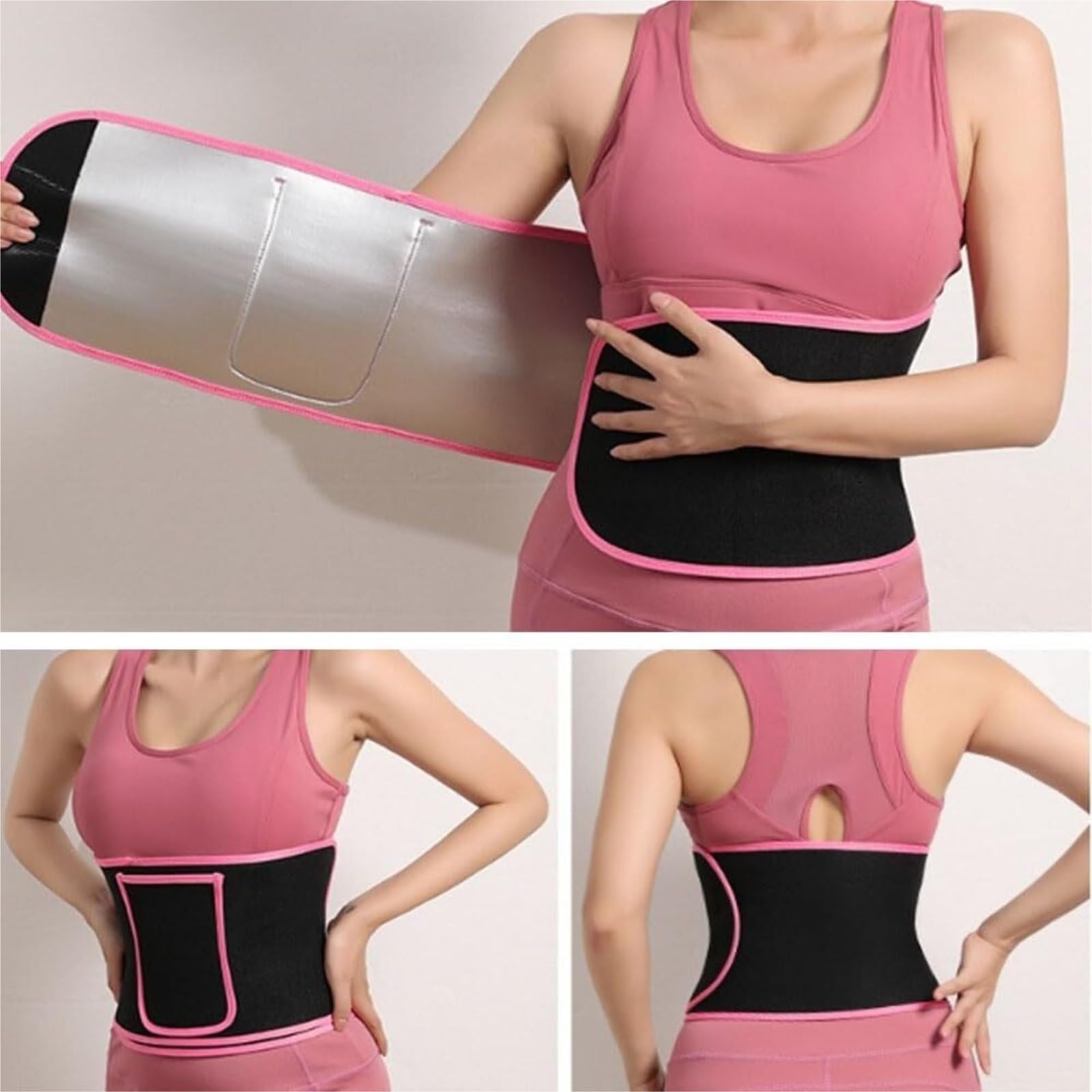 Faja Lumbar Cinturón Reductor De Cintura para Entrenamiento, Entrenador De Cintura, Faja Reductora De Sudor, Cinturón Reductor De Peso Ajustable Cinturón Apoyo Lumbar(Pink)