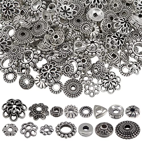 TOAOB 300 Pièces Perles Intercalaires Antique Argent Perles à D'espacement en Métal pour Bracelets 4 à 10mm 15 Styles pour DIY Fabrication de Bijoux Breloque Collier