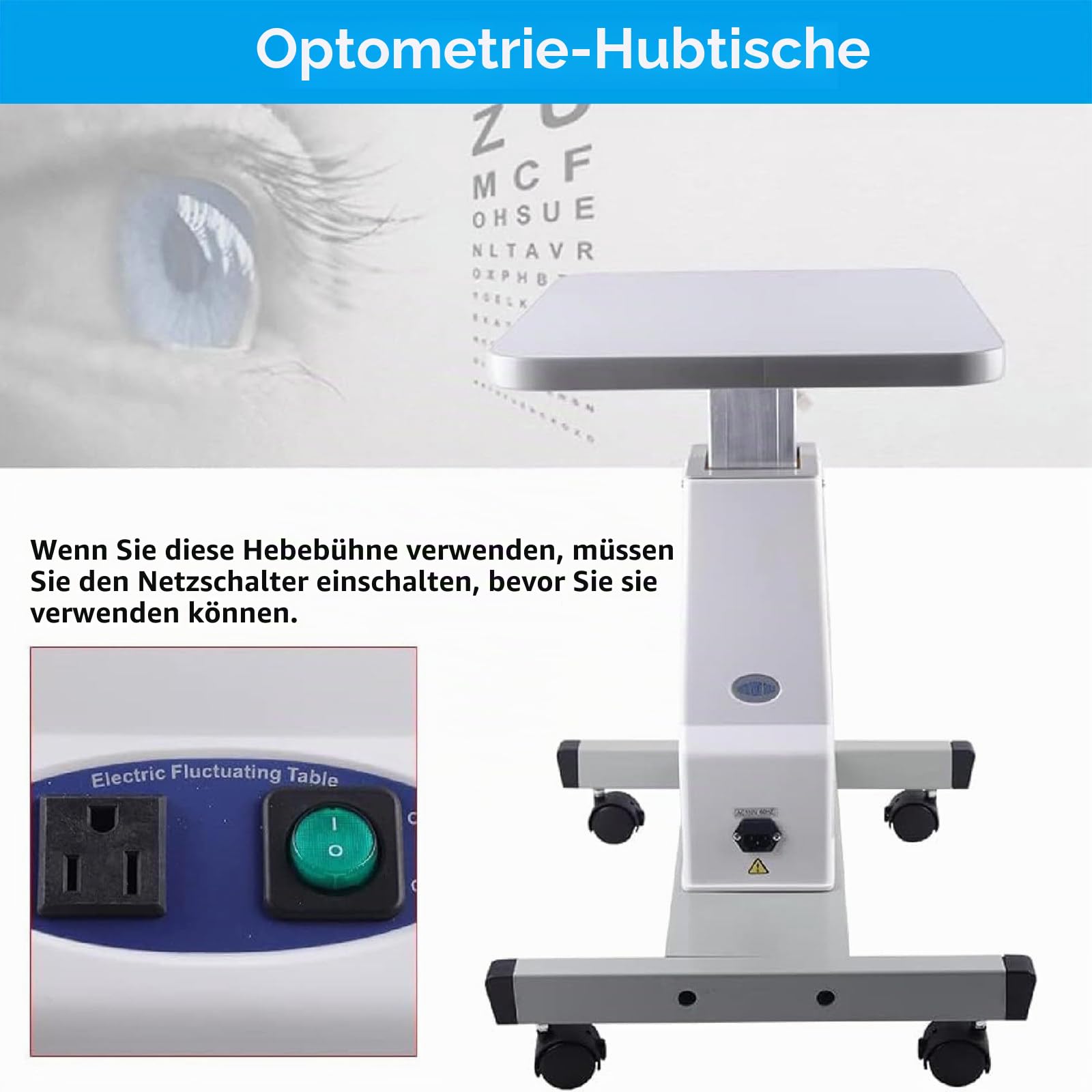 Optischer Hubtisch, motorisierter Instrumententisch, optometrischer Hubtisch mit motorisiertem Tisch zur einfachen Höhenverstellung um 180 mm, mit Schubladen mit großer Kapazität (schwarz)