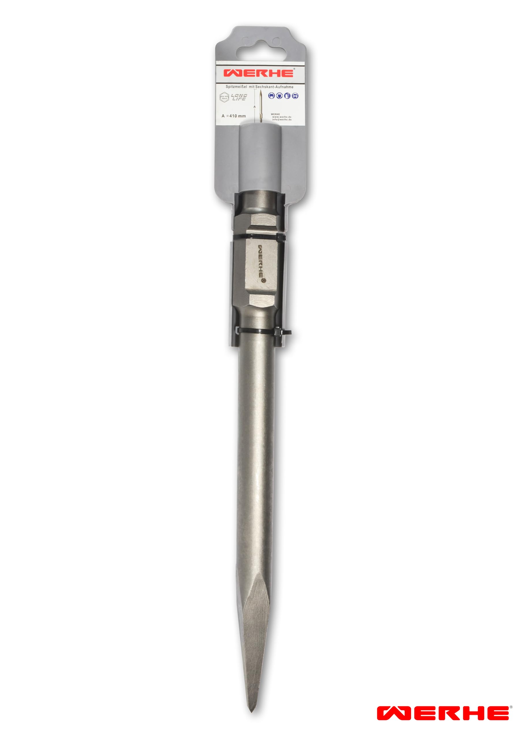 WERHE Profesional SDS Hex espiga puntiagudo cincel para demolición martillo 30 x 410 mm acero inoxidable