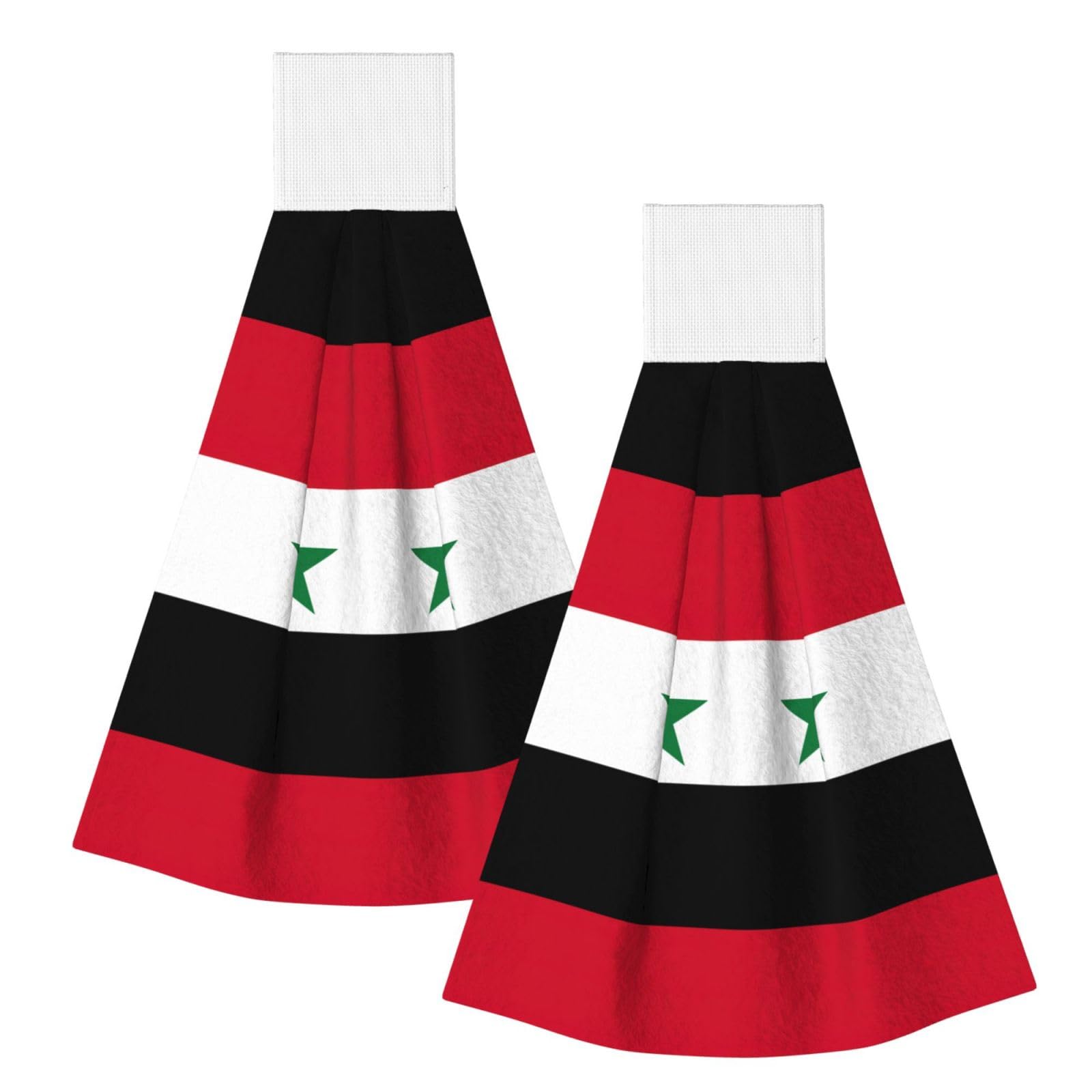 DUWAA Flag Of The Syrian Arab Republic Print Hanging Hand Towel Quick Dry Bathroom Towel Soft Kitchen Towel