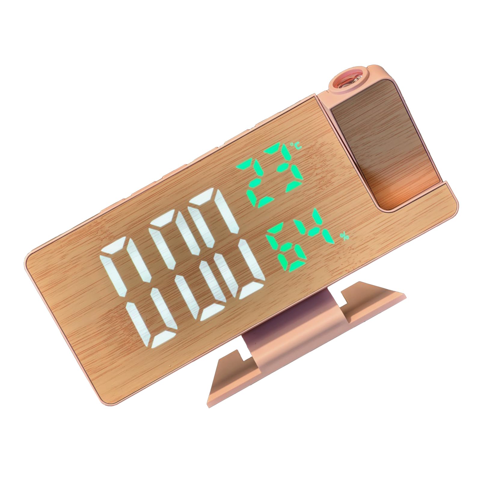Gkyqve A Fashionable Wood Pattern Led Bedside Larm Clock With Time Projection Temperature Humidity Display Djustment Brightness Time Projectors