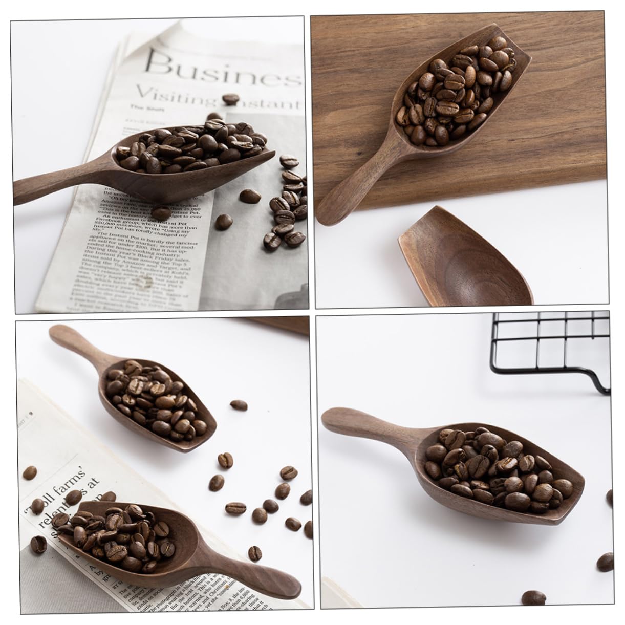 PHENOFICE Natural Wood Coffee Bean Shovel Leaf Scooper Kitchen Tea Spoon Bean Scoop
