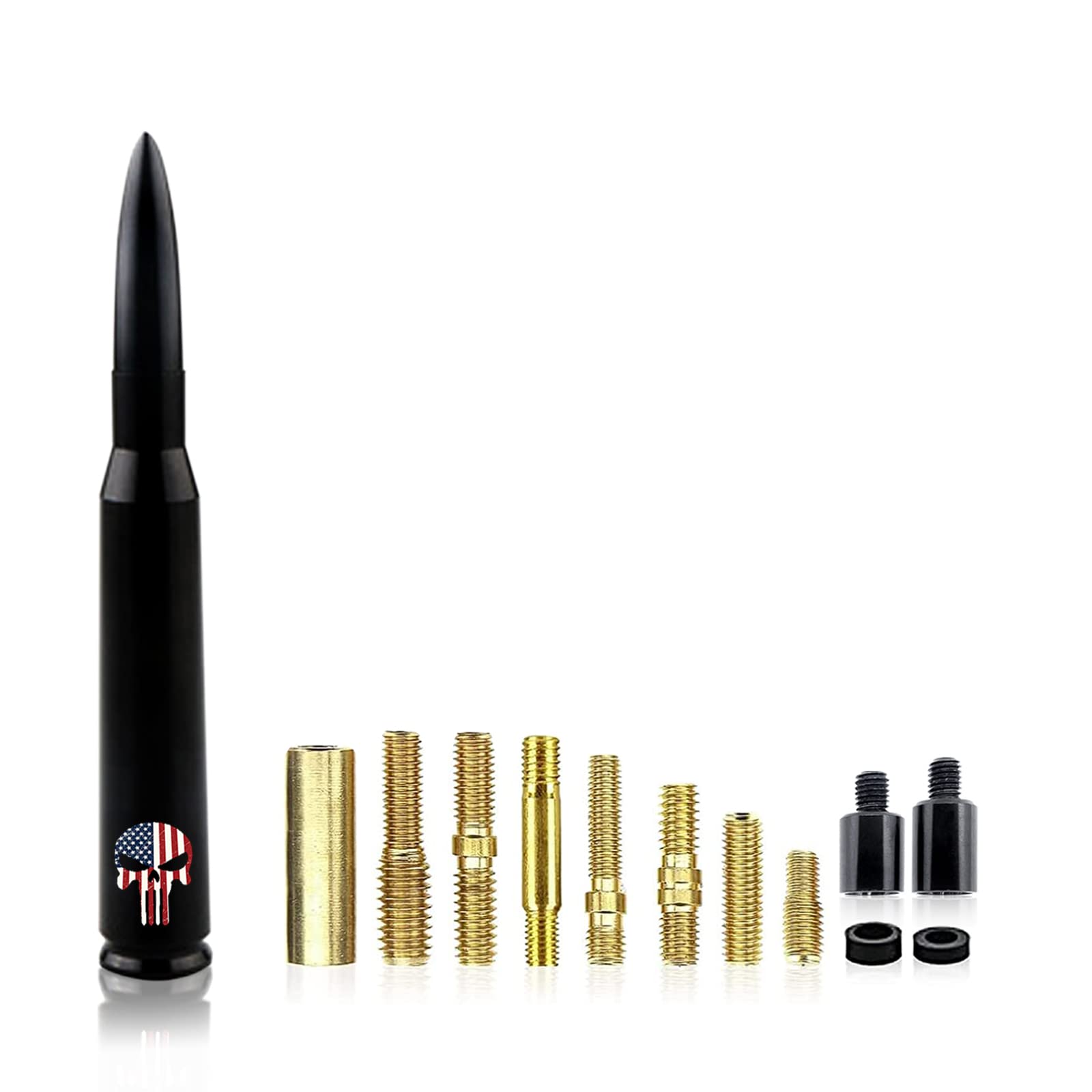 TimNas 1 PC Car Truck Bullet Antenna, Skull American Flag Pattern Antenna for GM Chevy Silverado 1500 2500 3500 HD Avalanche GMC Sierra 1500 2500 3500 Denali Heavy Duty Vehicle Accessories (Black)