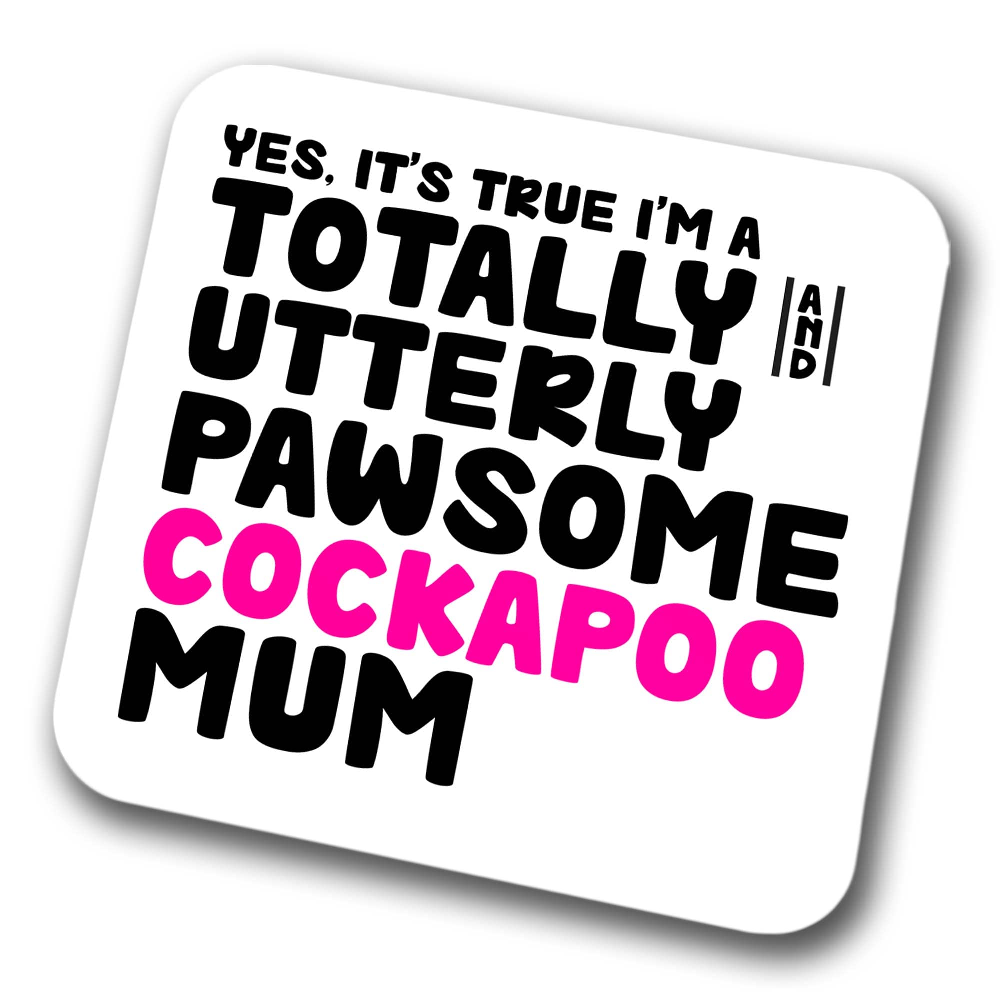 Cockapoo Coaster Pawsome Cockapoo Mum | Pet Present for Cockapoo Lover | Dog Mum Friend Joke Funny Gift Birthday Christmas, Hardboard Coaster