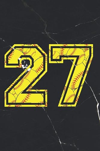 27 Journal: A Softball Jersey Number #27 Twenty Seven Notebook For Writing And Notes: For All Players, Coaches, Fans: Marble Yellow Red Ball Print