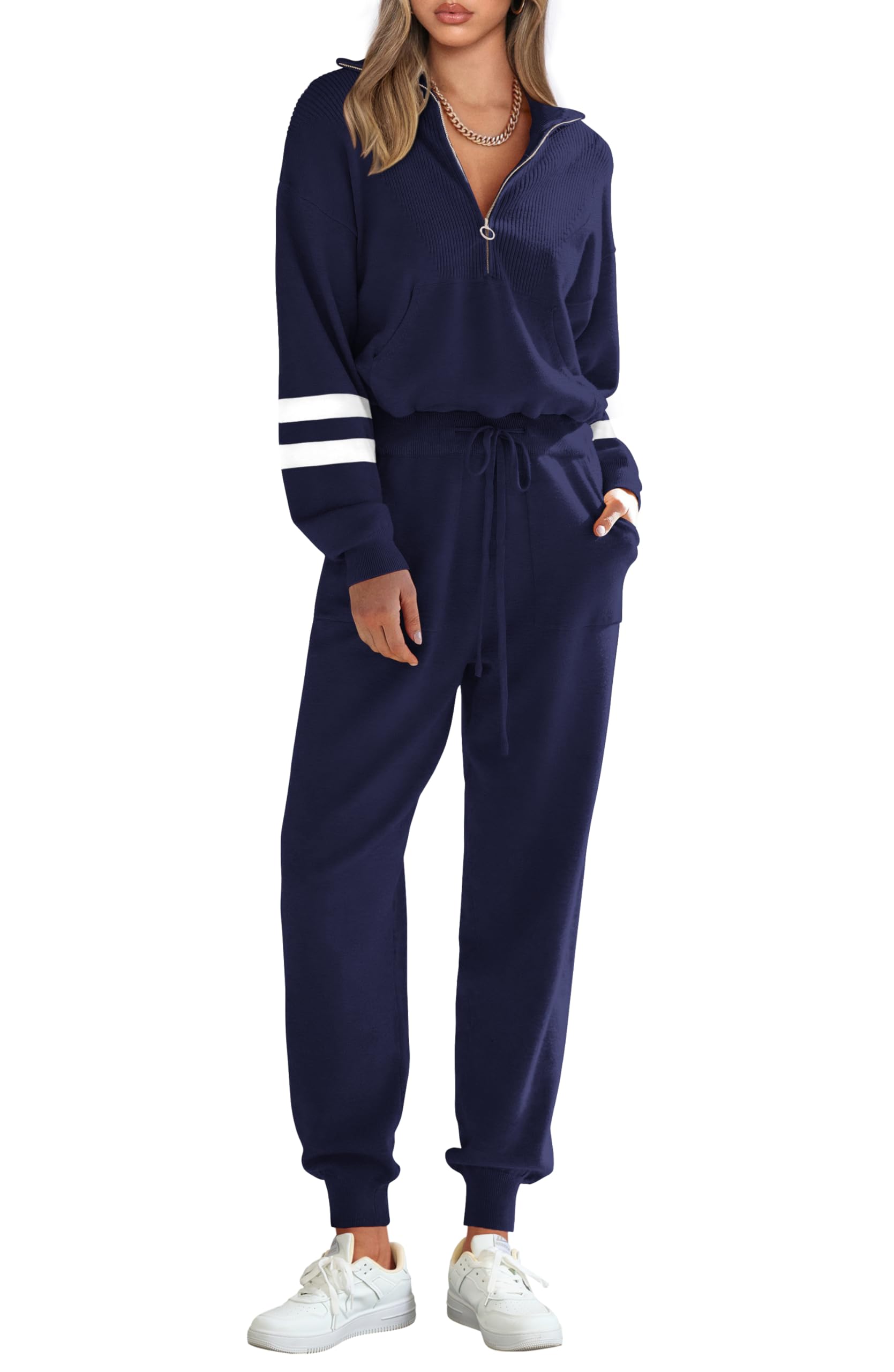 PRETTYGARDEN Women's 2 Piece Sweater Set Pullover Zip Up Sweatshirt Jogger Sweatpants Tracksuit Casual Outfit