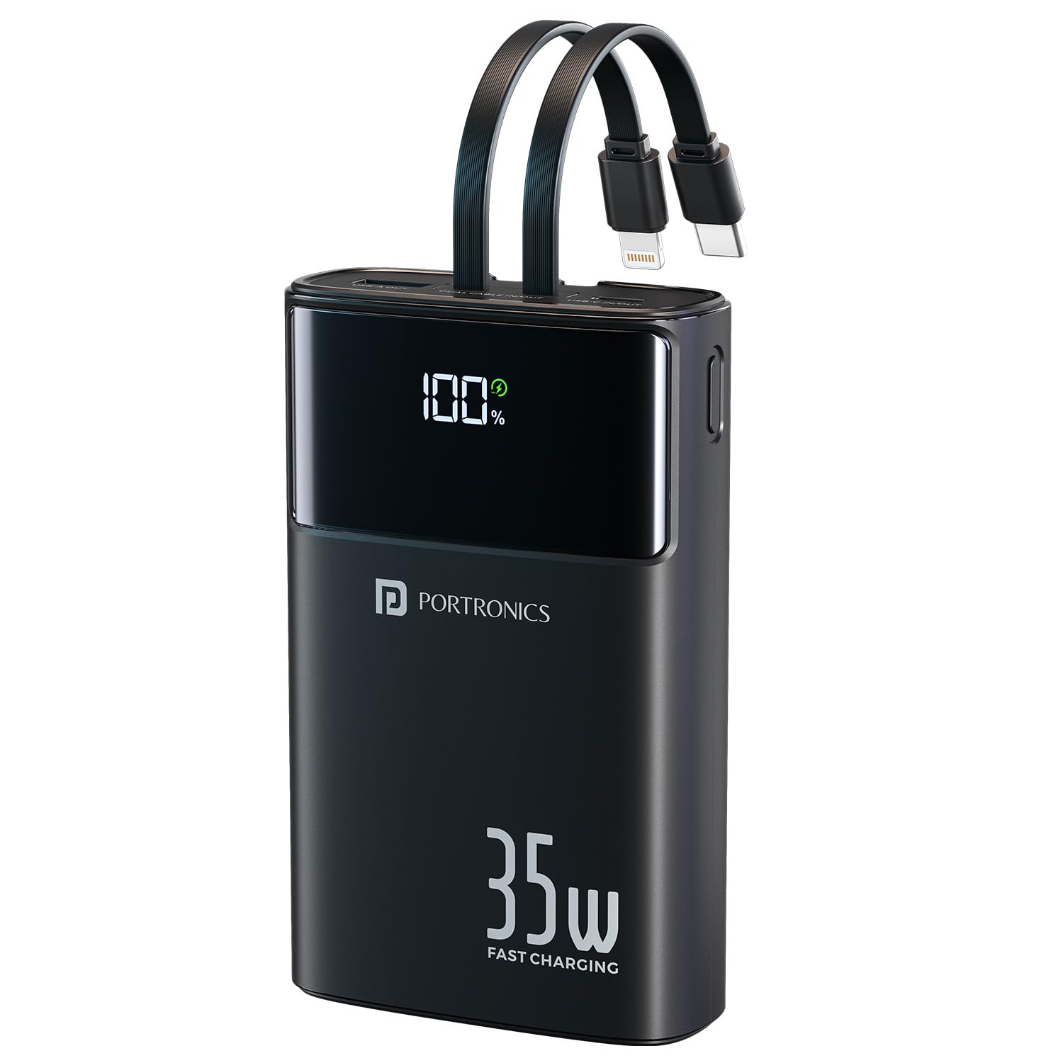 Portronics Titan 35 20000mAh Fast Charging Powerbank with in-Built Type C & 8 Pin Cable, 35W Super Fast Charging, Type C PD Output, Type C Bidirectional Port, LED Display (Black)-picture-43