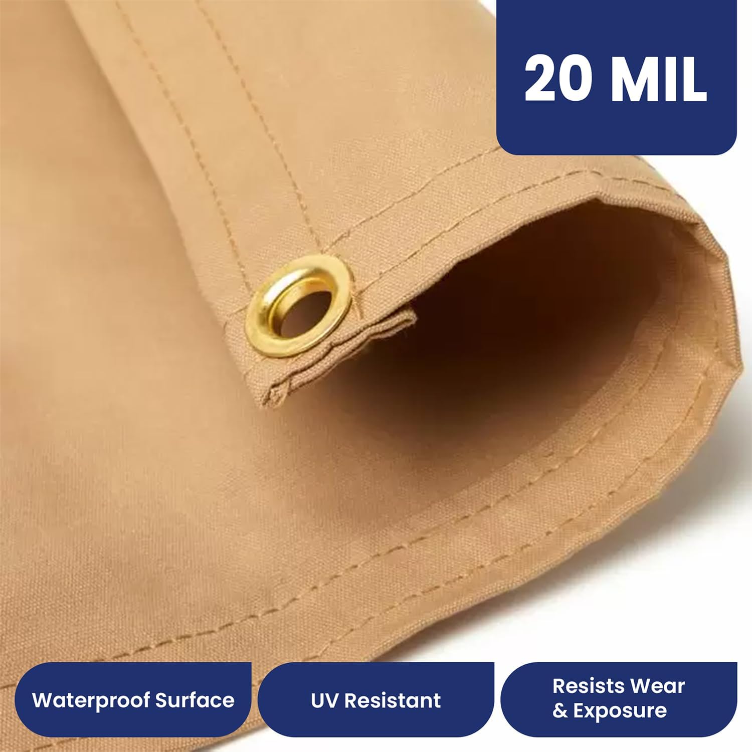 Tarps Now 10x16 Feet Waterproof Canvas Tarp|20 MIL Commercial Grade, Heavy Duty, Tear-Resistant, Rustproof Brass Grommets, Reinforced Edges| Ideal for Construction, Trucking, Manufacturing –Tan Color