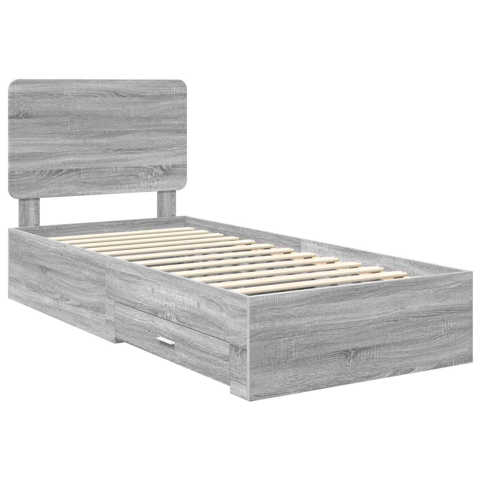 Letto Singolo con Contenitore Grigio Sonoma 75x190 cm Legno Multistrato con Cassetti e Testiera per Cameretta e Ospiti Design Moderno armadio Struttura Letto con Contenitore
