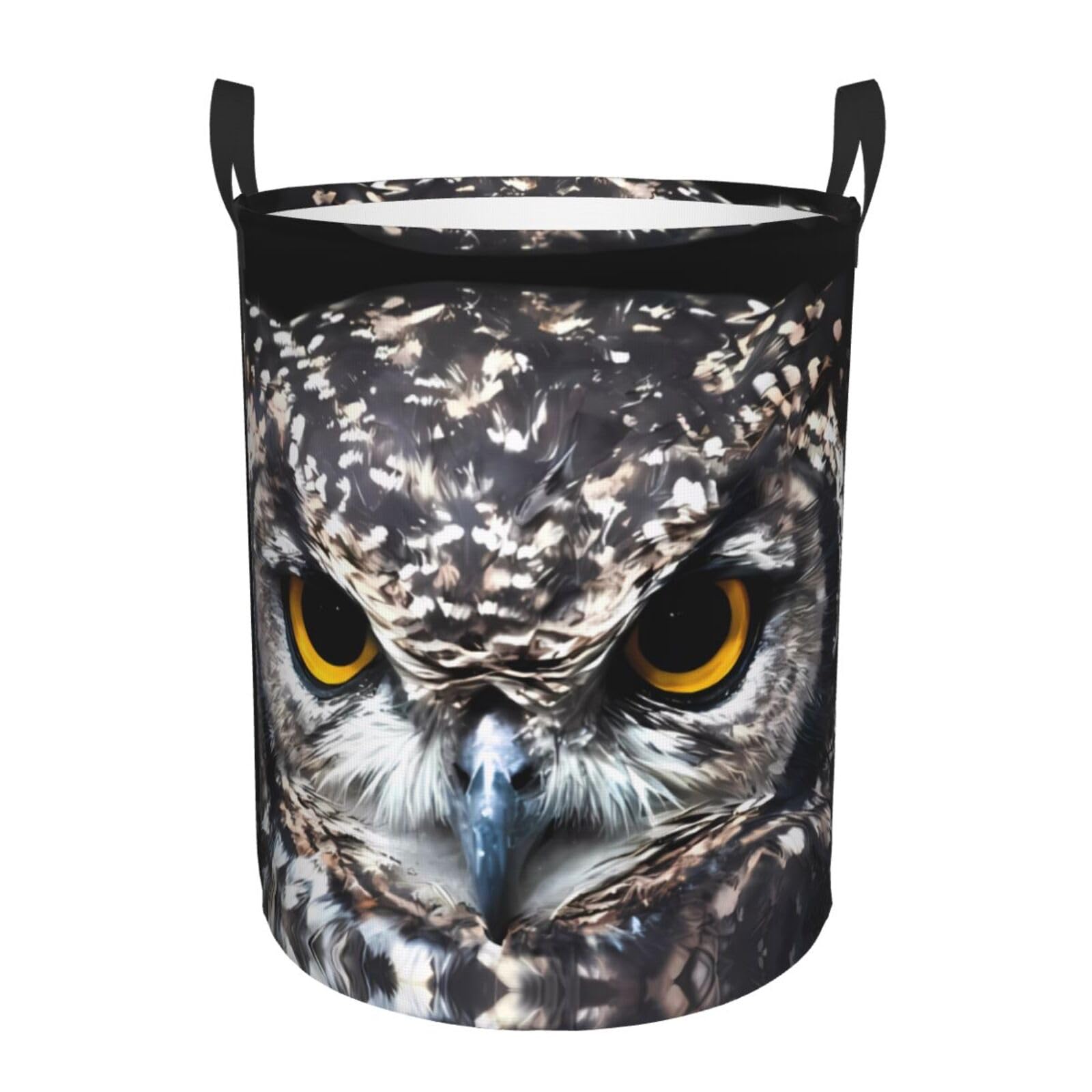 S Circular Hamper Yellow eyed owl Print for Dirty Clothes