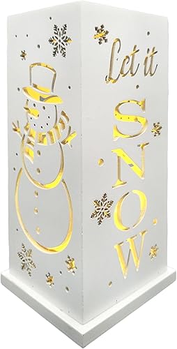 Decoraciones de Navidad para el hogar, letrero de muñeco de nieve LED iluminado con temporizador, diseño hueco, letrero de mesa de madera estilo