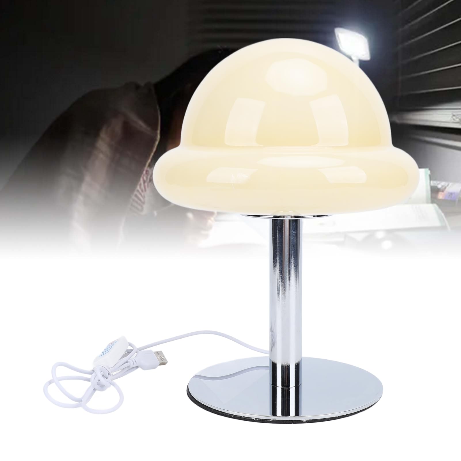 Simpatica Lampada da Tavolo a Forma di Fungo, Lampada da Scrivania a Risparmio Energetico Dimmerabile a 3 Colori con Luce Calda, per Luce Notturna da Comodino (Beige)