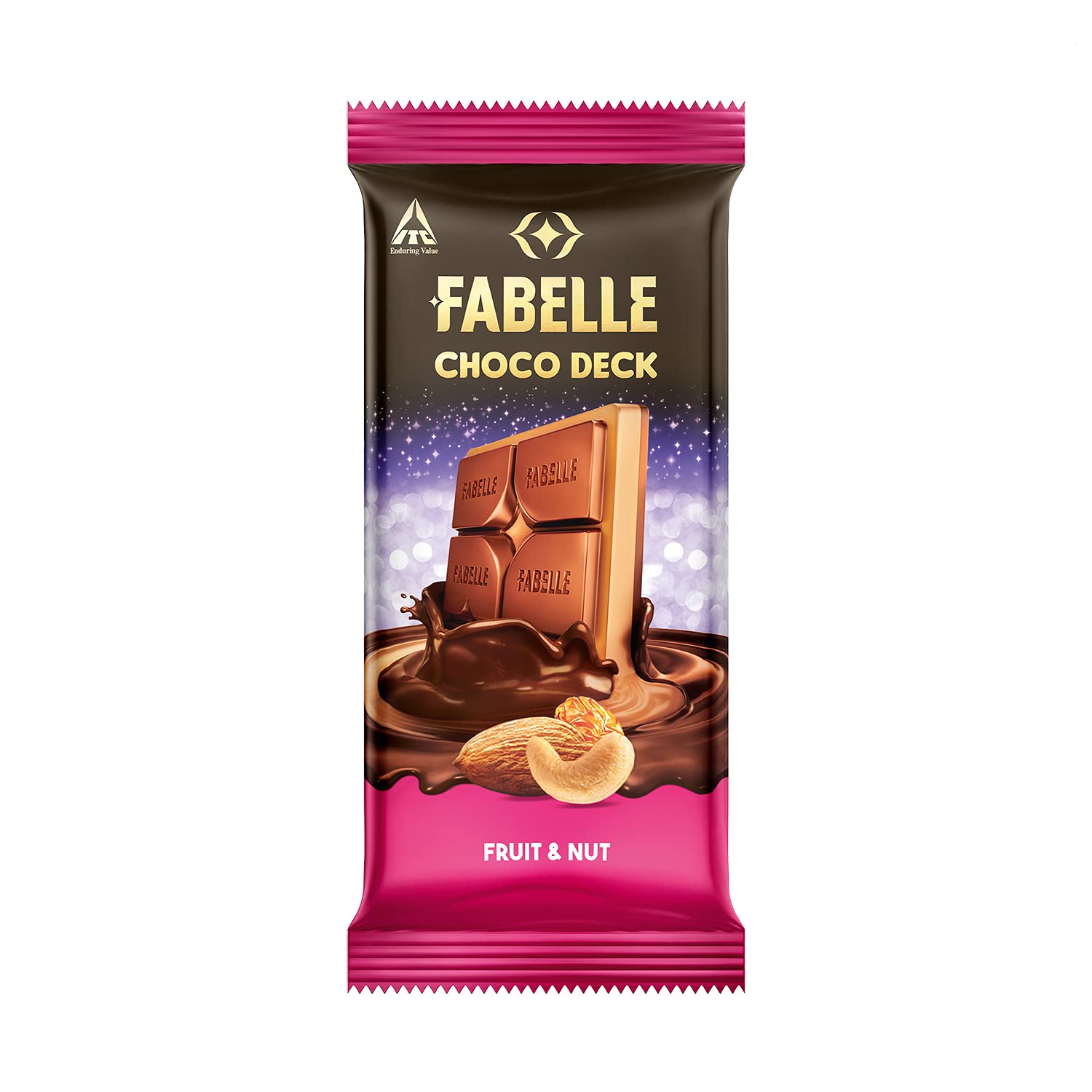 Fabelle Choco Deck Fruit & Nut, 3 Layered Premium Milk Chocolate Bar with Choco Creme and Fruit & Nuts, 58 Gram