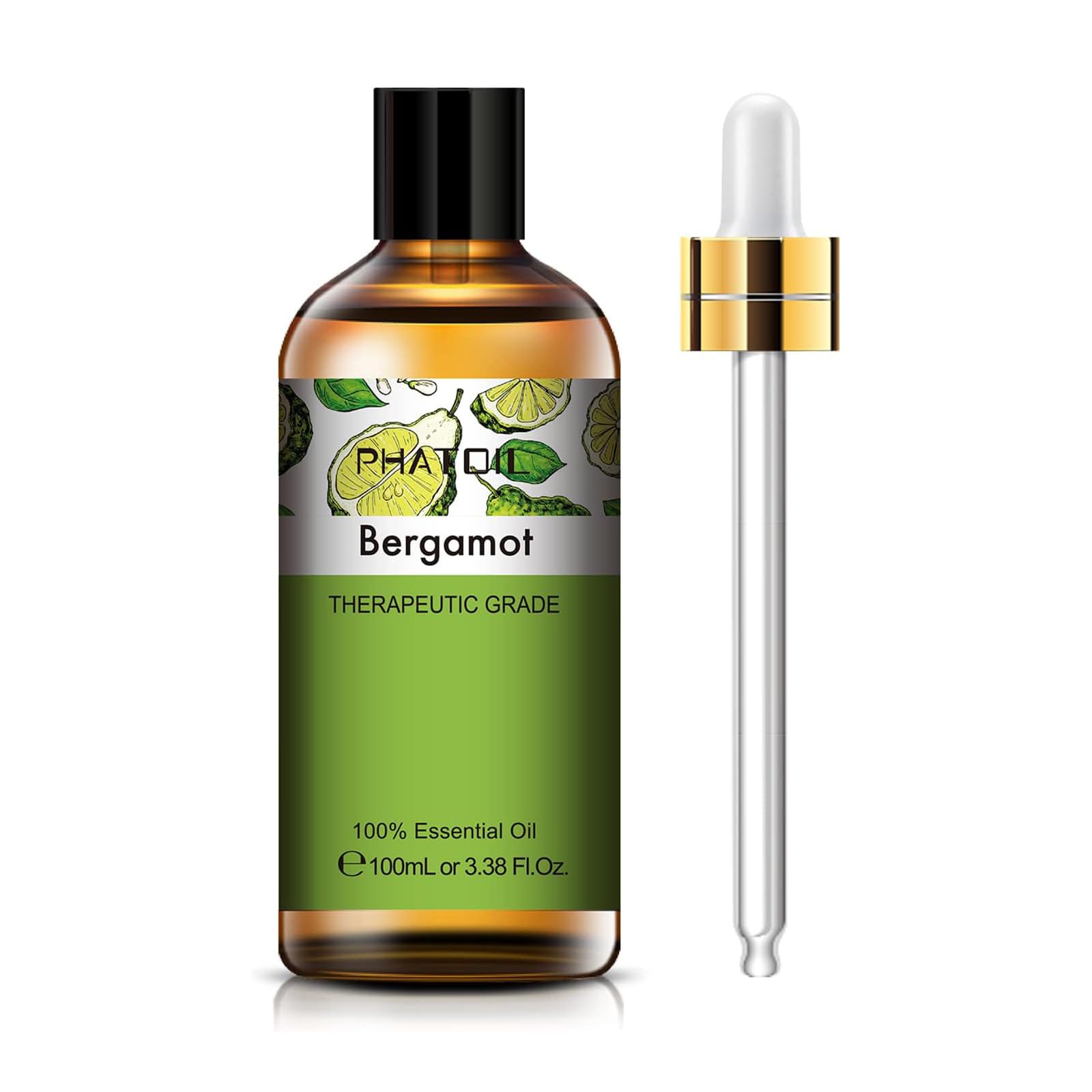 PHATOIL Bergamot Essential Oils for Aromatherapy, Essential Oils for Diffusers for Home, Premium Quality Bergamot Essential Oil, Perfect for Diffuser, Relaxation, Yoga, Skin Care - 100ml