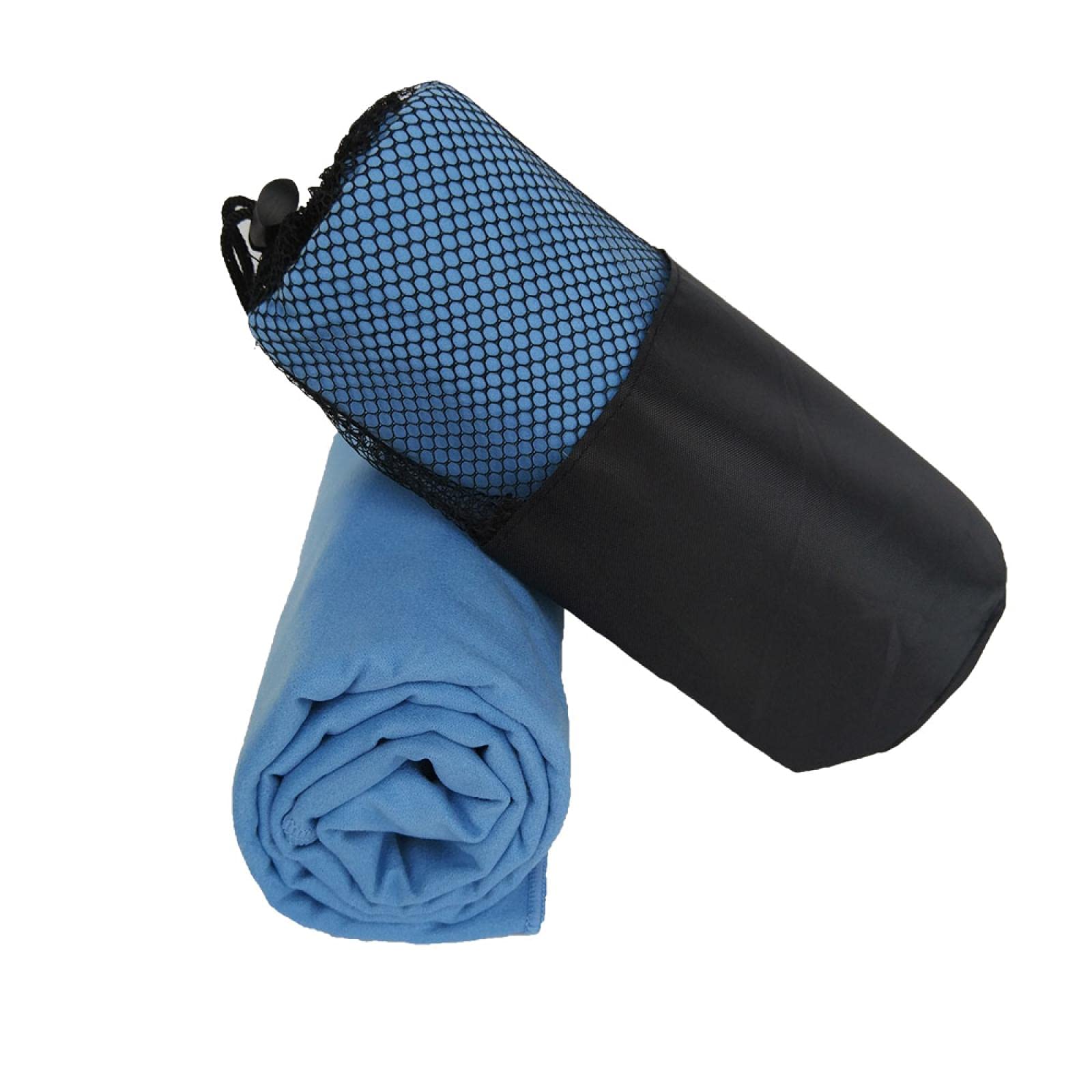 Sporthandtuch, Strandtuch, Mikrofaser, Netztasche, schnelltrocknend, Reisedecke, Schwimmen, Camping, Yogamatte, 80 cm x 160 cm, Himmelblau