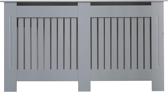 AVC Designs Kensington Radiator Cover Modern MDF Wood White Grey Vertical Slat Living Room Bedroom Hallway Cabinet (Large Grey)