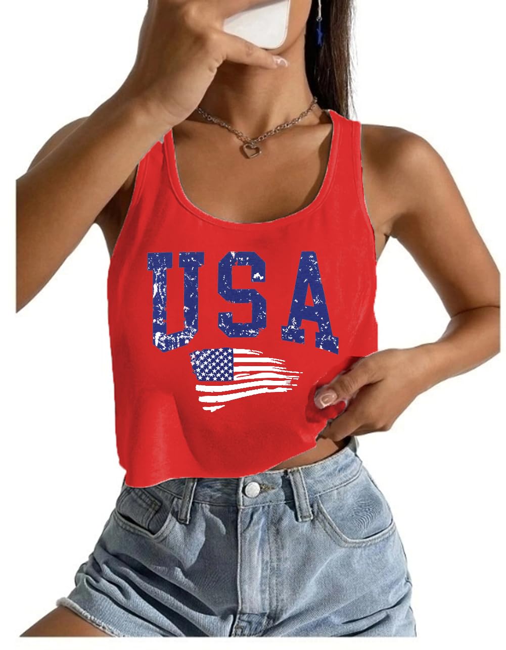 Women's Sexy American Flag Crop Tank 4th of July Patriotic Sleeveless Tee Tops