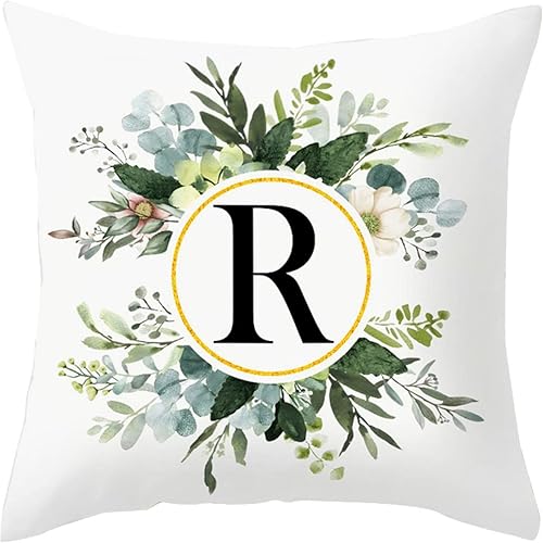 Fundas de almohada con monograma de letra R y diseño floral, fundas de almohada decorativas con inicial, fundas de almohada del alfabeto, fundas de
