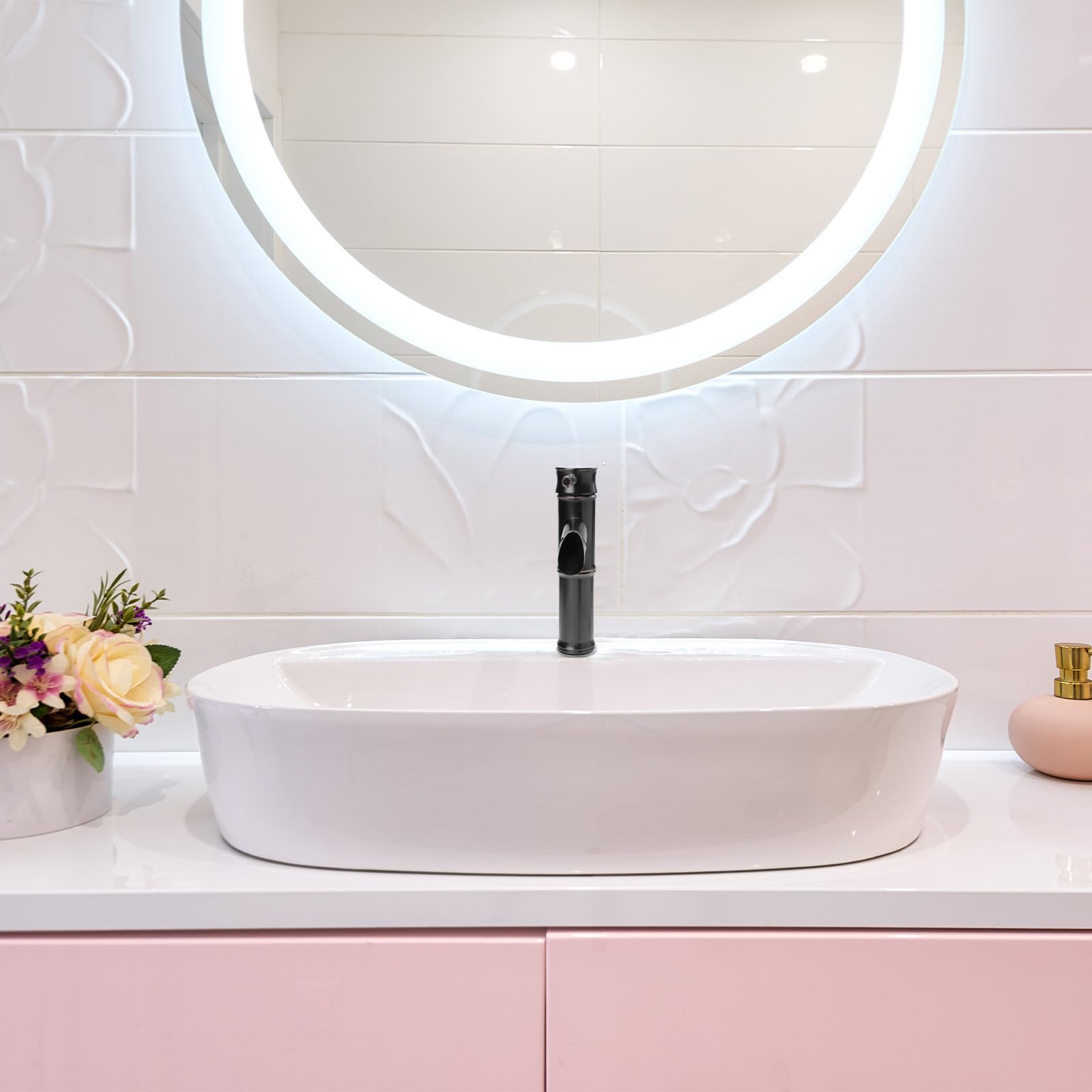 Rubinetto Lavabo Bagno a Forma di Bambù in Rame Nero per Ufficio