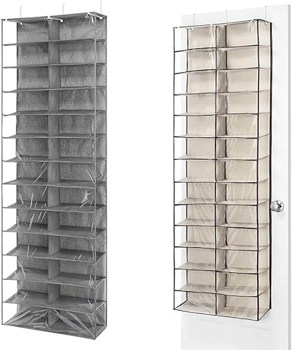 Whitmor Estantes para zapatos sobre la puerta – 26 secciones – Estantes de zapatos para colocar sobre la puerta de color gris