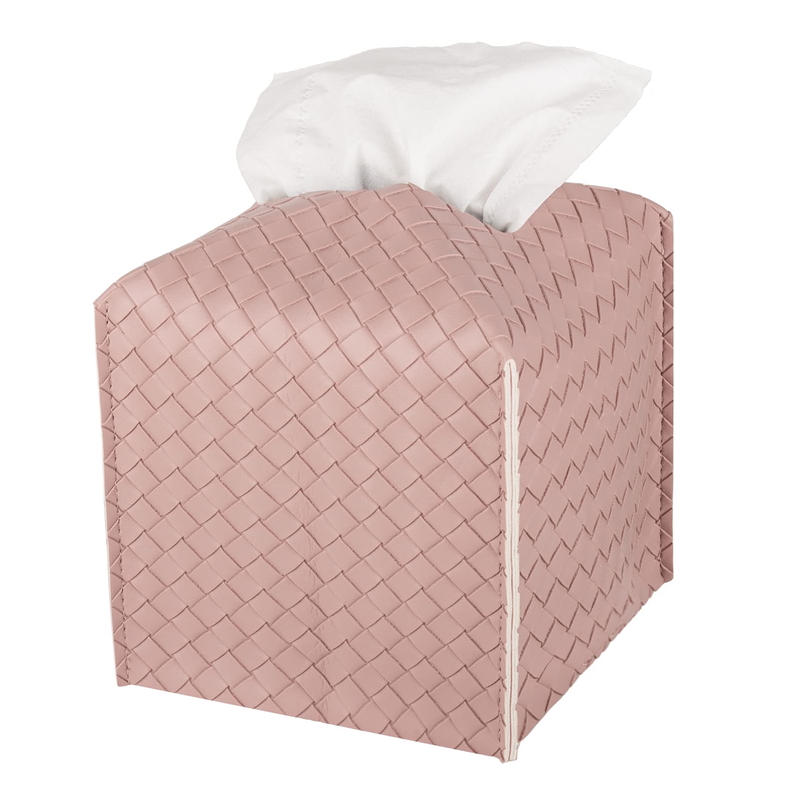 zoocatia Tissue Box Cover PU Leather Tissue Holder Square Facial Tissue Case Facial Paper Organizer Dispenser for Bathroom, Vanity Countertop, Tabletop, Car, Pink