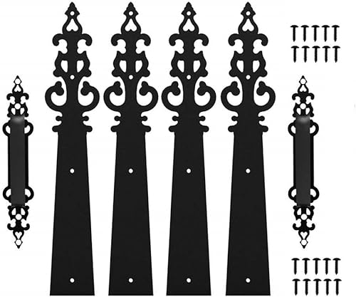 CCJH Bisagras de metal para puerta de garaje, accesorios decorativos para carruaje de casa, montaje con tornillo, 6 piezas, color negro (estilo