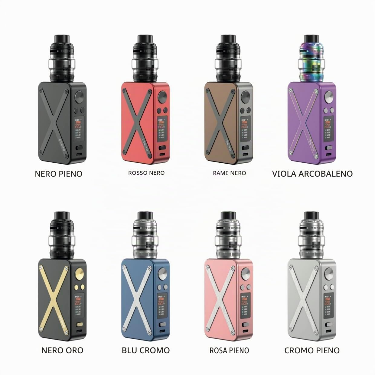 Aspire Revolto Sigaretta Elettronica 220W per Svapo Polmonare - Kit Dual Battery 18650, Display 0,96", Huracan Tank 6ml e BP Coil 0.17Ω - 0.3Ω - Senza Sticks, E-liquids, Ricariche (Purple Rainbow)