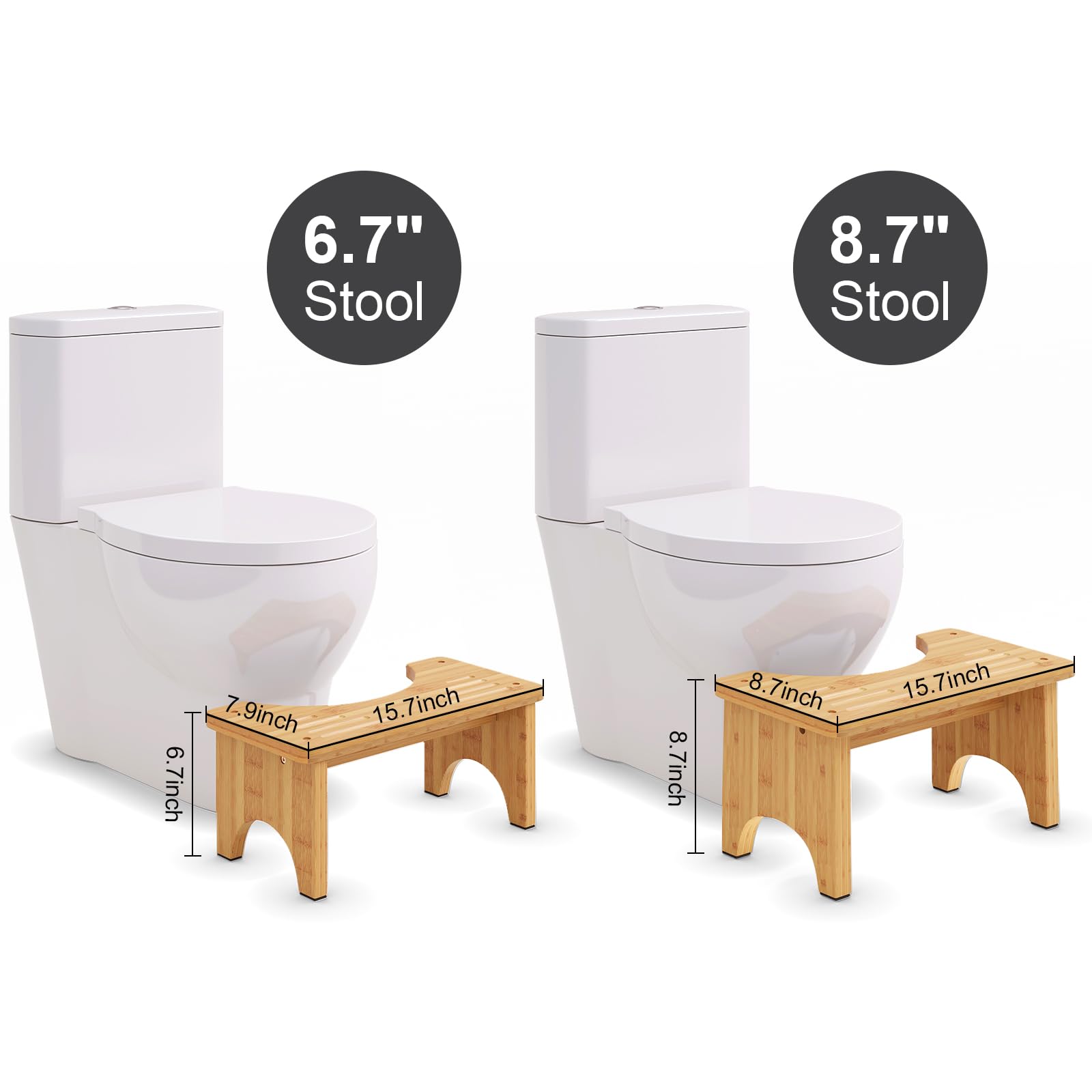 Taburete de inodoro de bambú de 9 pulgadas para adultos, taburete de madera natural en cuclillas para baño, mejora la comodidad y la salud, ideal para defecar, 1 paquete