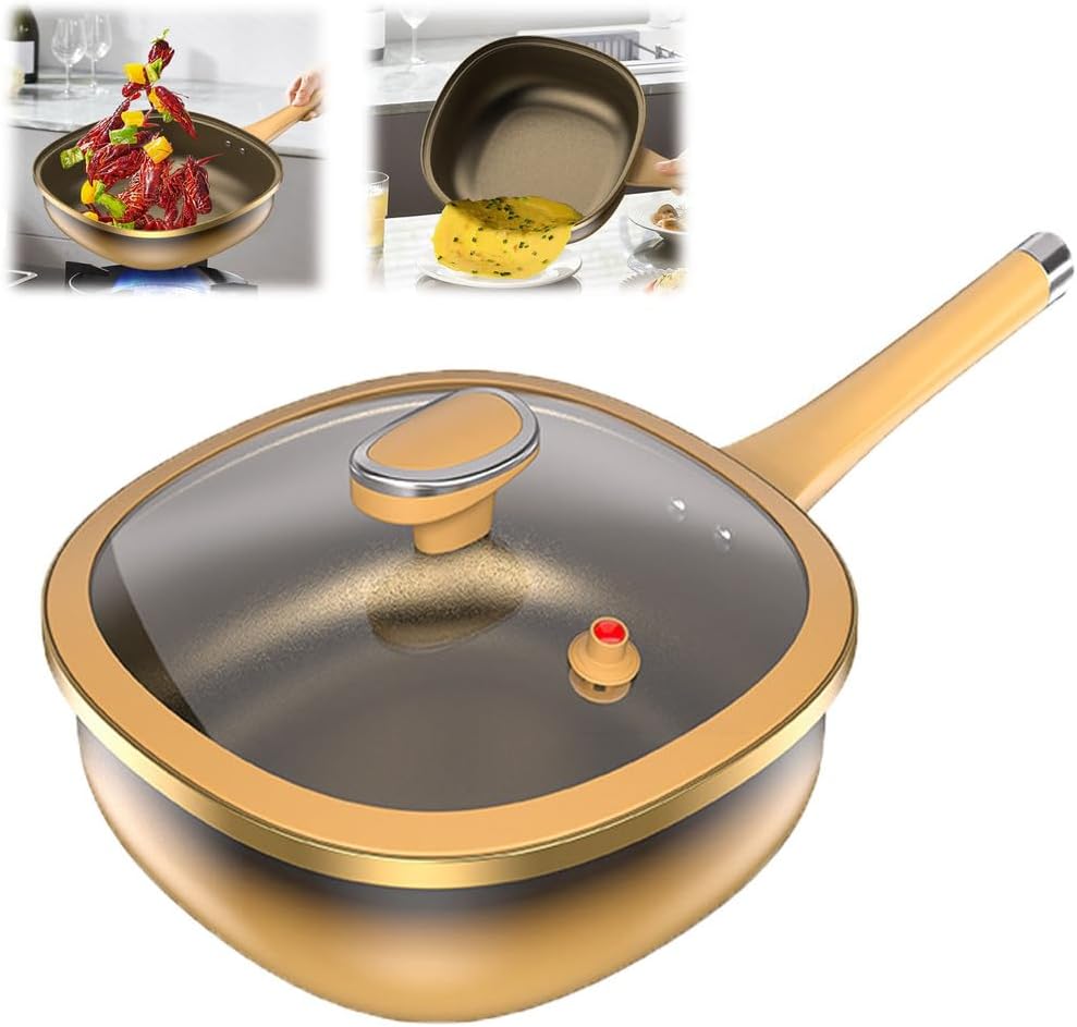 12in Titanium Alloy Non-Stick Pot with Lid, Titanium Hammered Pan Pro, Multi-Purpose Deep Saute Pan with Steamer Basket, for Frying Eggs, Stir-frying, Stewing, Braisin,With lid and steamer