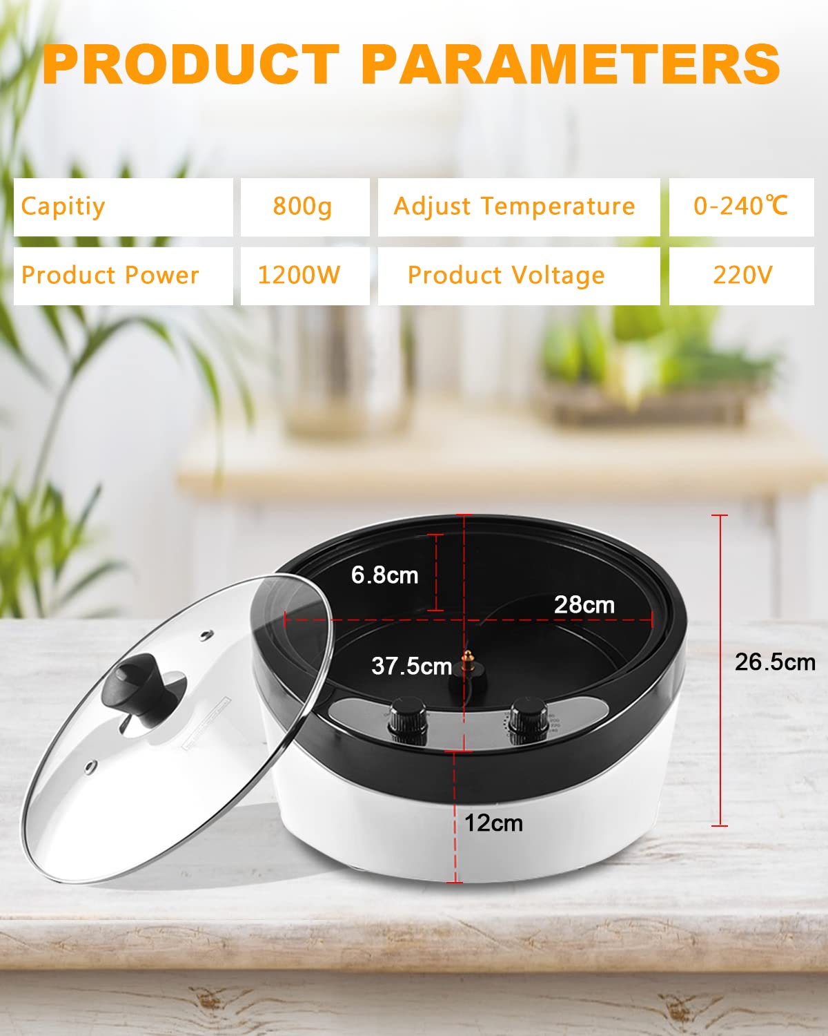 YUCHENGTECH Torréfacteur de Café 800g Torréfacteur à Café 0-240℃ Torréfacteur de Grain de Café Machine à Torréfier le Café Maison pour la Torréfaction des Grains de Café/Pop-corn/Pignons de Pin 1200W