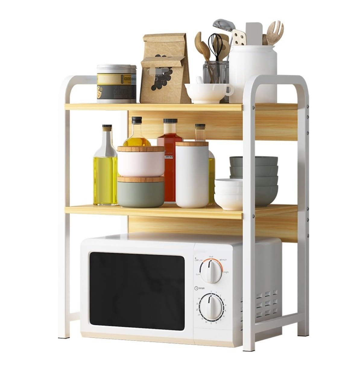 Support de four à micro-ondes et étagère de rangement pour ustensiles de cuisine à 3 niveaux