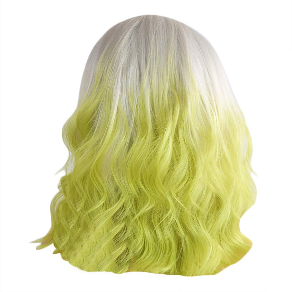 Zycshang Cosplay Gold Green Party Curly Synthetic Wig Full Lace