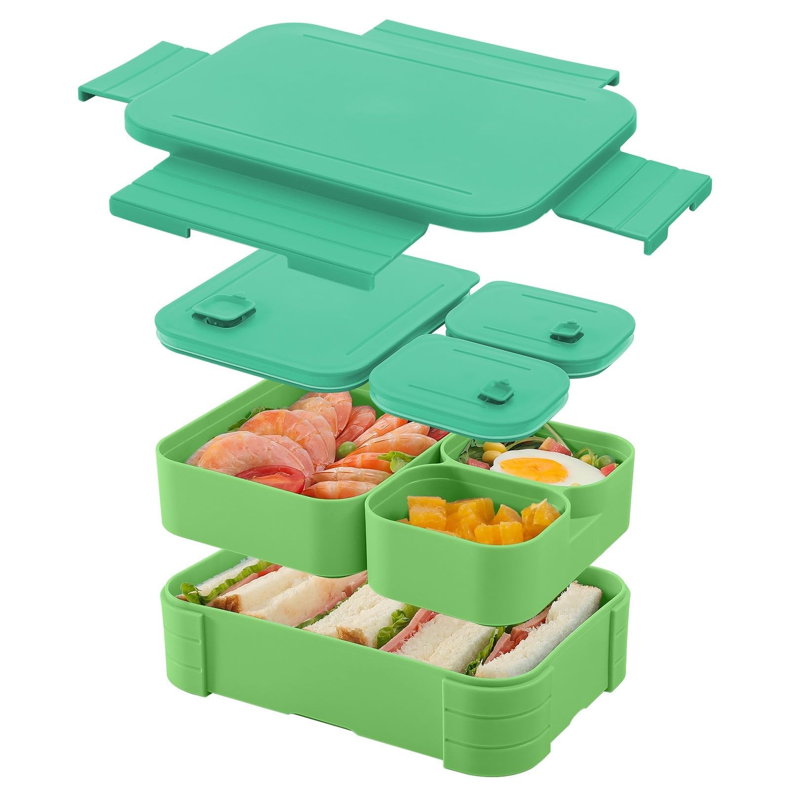 Mfwamcafk Green Plastic Bento Box, Microwave Safe Meal Prep Containers For Work