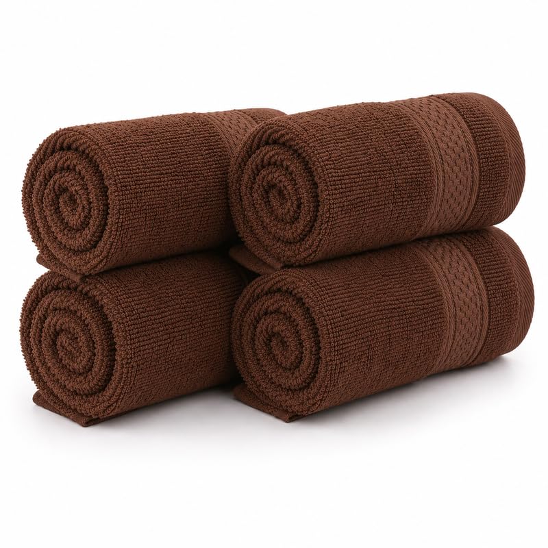 Image of TowelWala Premium Hand Towel Soft Absorbent Quick Dry (Brown, Pack of 4)