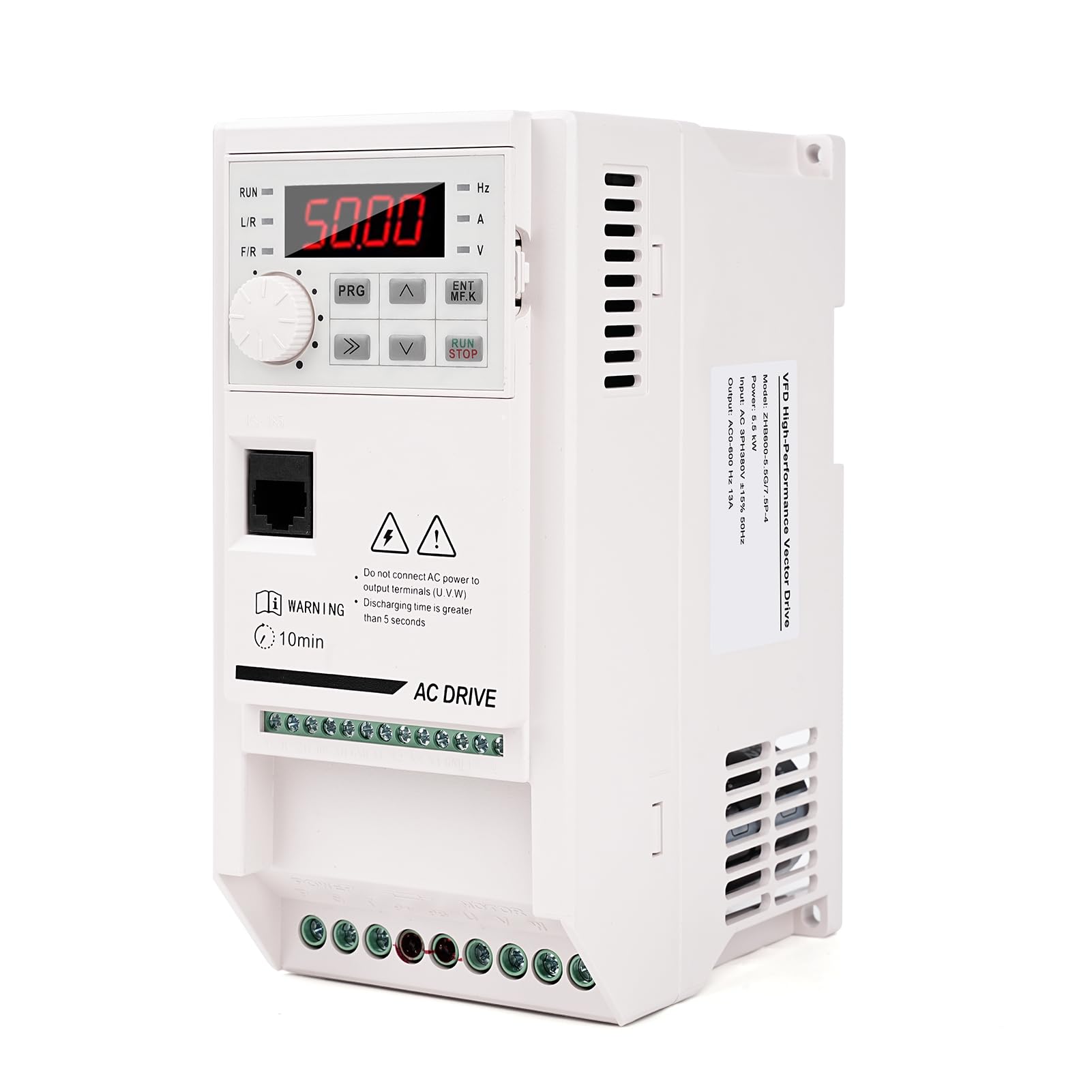 Inverter per Motori Trifase 380V 5.5KW VFD Azionamento a frequenza variabile ingresso e uscita trifase 380V Regolatore convertitore di frequenza CNC ZHB600-5.5KW con cavo prolungatore 2M
