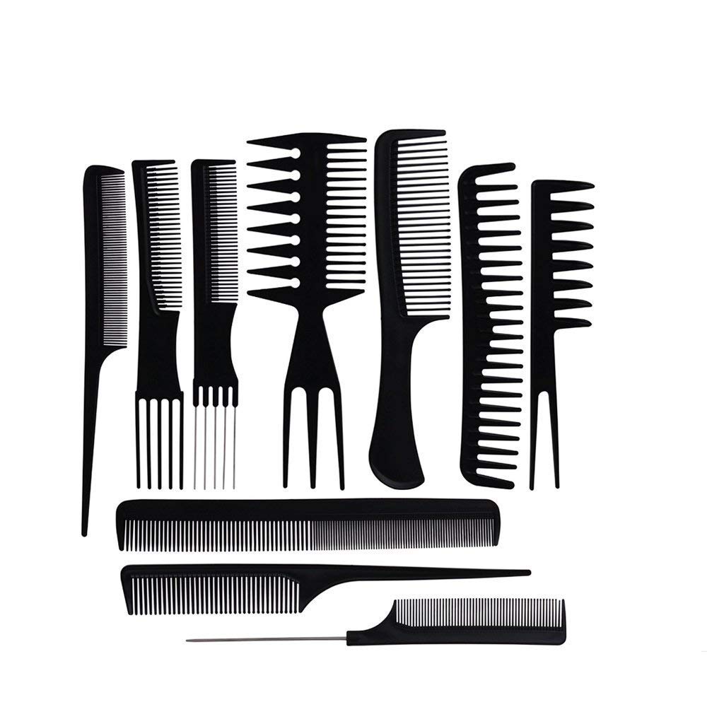 KHUSHI 10 Pcs Pro Salon Hair Cut Styling Hairdressing Barbers Combs Brush Set Black