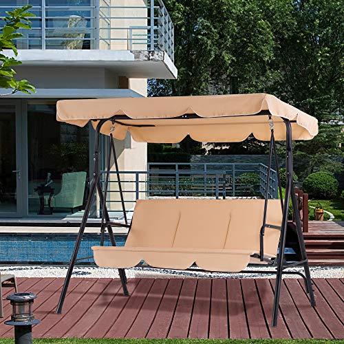 image for Mcombo 3-Person Outdoor Patio Swing Chair, Convertible Canopy Hanging 