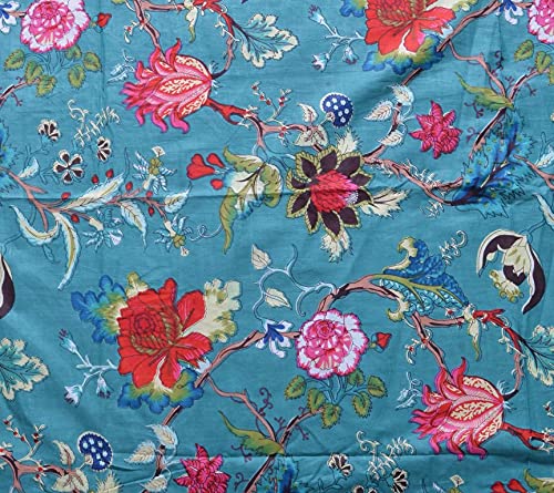 Yuvancrafts Tela de algodón con estampado floral de bloques de mano indios, tela para correr, tela de 10 yardas (verde oscuro, 5 yardas)