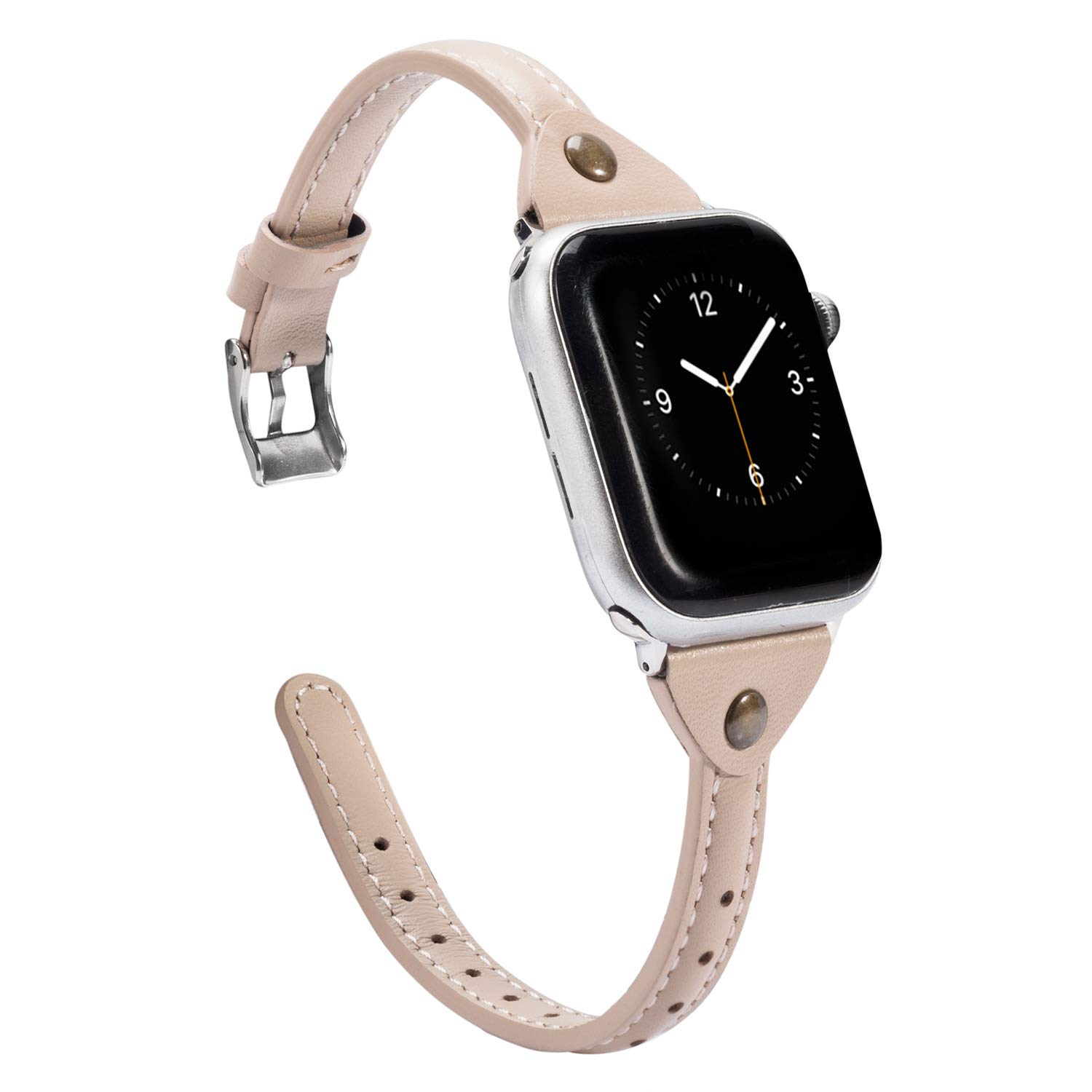 Wearlizer Slim Rivet Leather Compatible with Apple Watch Bands 41/40/38/44/45/46/49/42mm Women Men Dressy Thin Strap Wristbands Bracelet for iWatch
